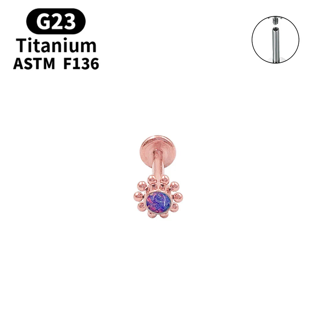 G23 Titanium Lip Labret Nose ASTM-F136 Piercing Body Jewelry Opal Zircon Internally Threaded Earring Helix Tragus Cartilage Ear