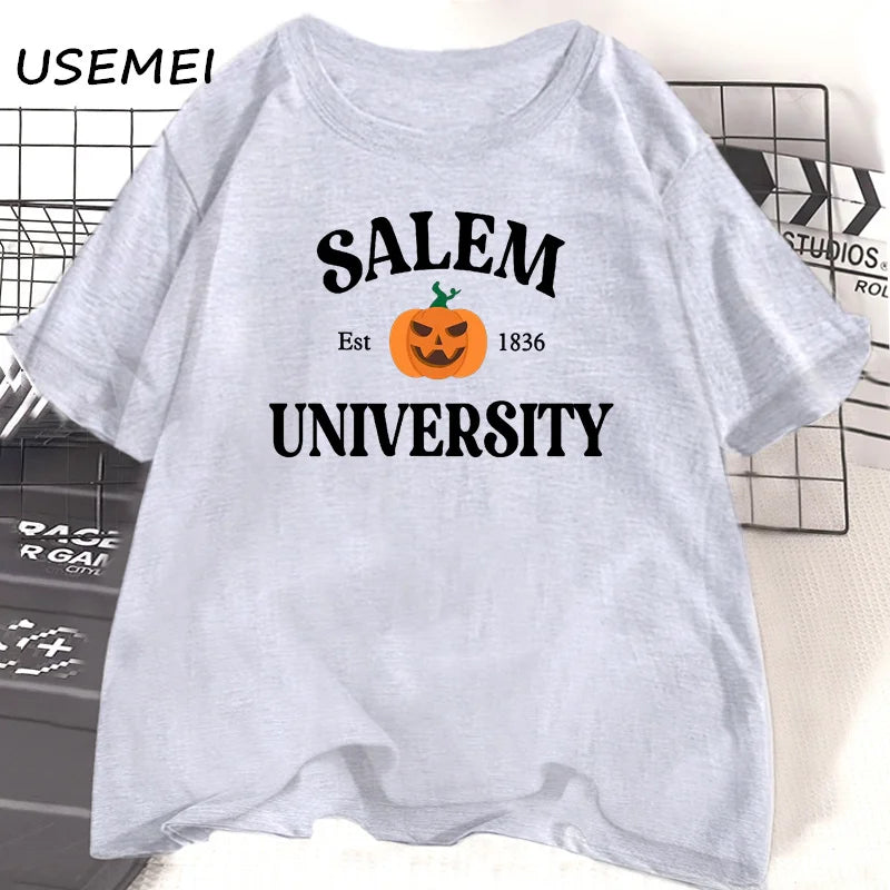 Salem University Est 1836 T-shirt Fall Vintage Halloween T Shirt Spooky Season Tee Shirt Cotton Short Sleeve Women's Clothing