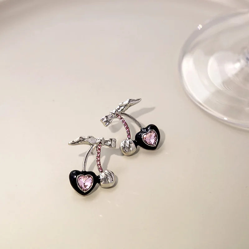 Gothic Red Binding Heart Earring for Women Crystal Thorns Love Open Ring Goth Irregular Layered Stone Aesthetic Y2K Jewelry