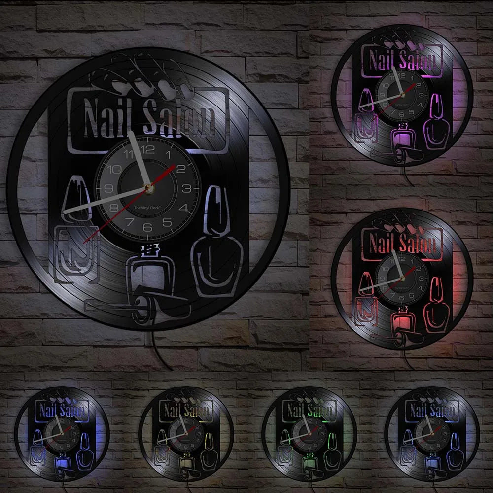 Manicure Design Wall Clock Fashion Beauty Store Wall Art Salon Vinyl Record Wall Clock Beauty Home Decor Gift For Her