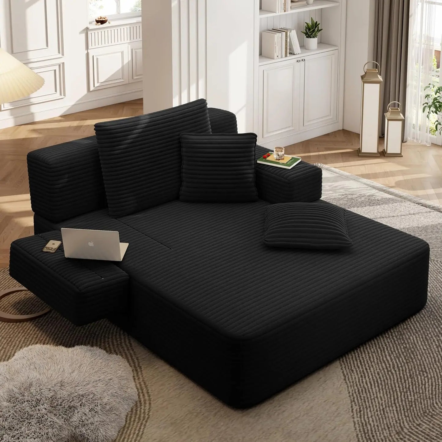 2-in-1 Convertible Chaise Lounge Indoor, 60.2" Corduroy Upholstered Chaise Lounge Chair that Converts to Sleeper, Custom