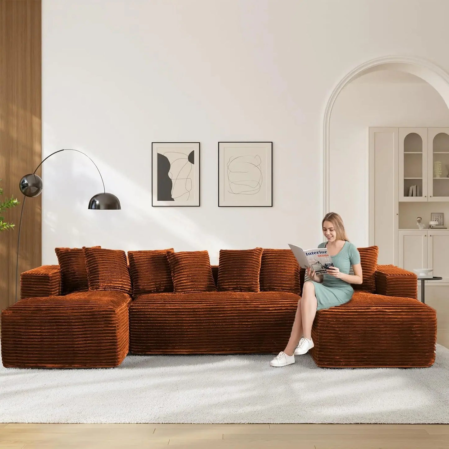 131" Oversized Cloud Boneless Couch Sofa with Chaise, Black, Custom