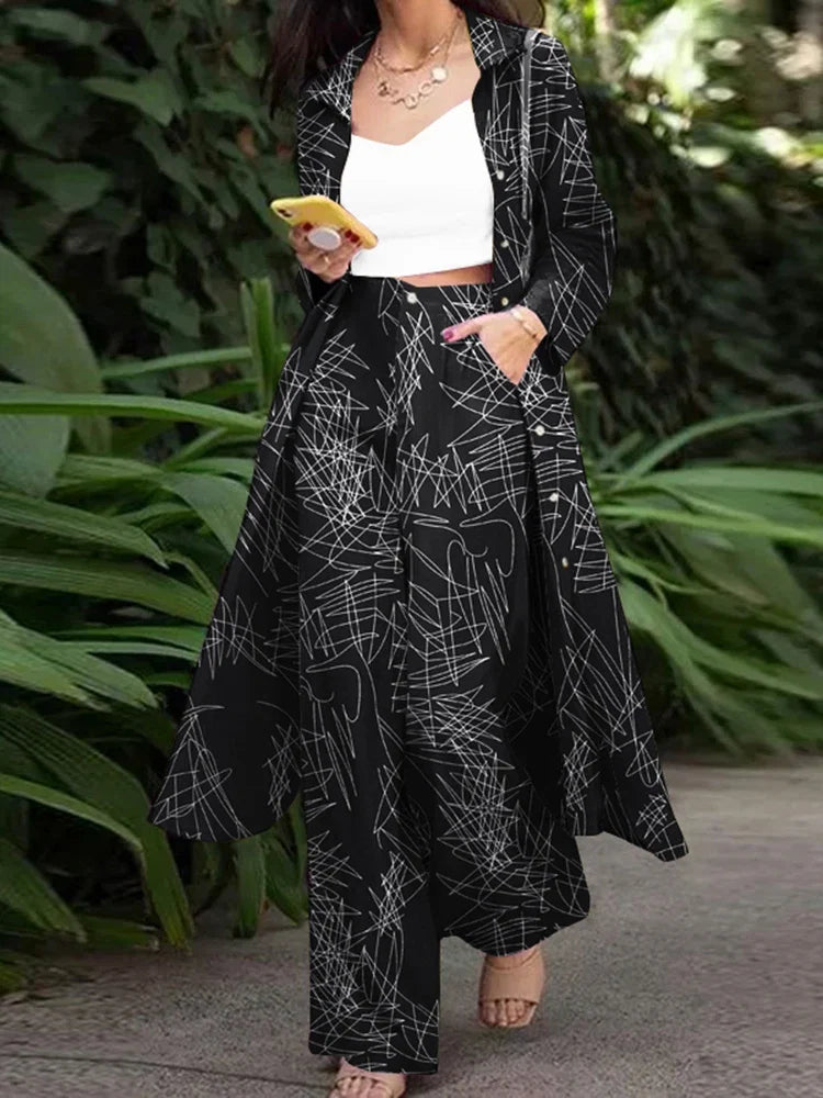 ZANZEA Fashion Autumn Long Sleeve Shirt 2PCS Women Suits Matching Sets Solid Loose Pant Sets Casual Wide Leg Trousers Oversized