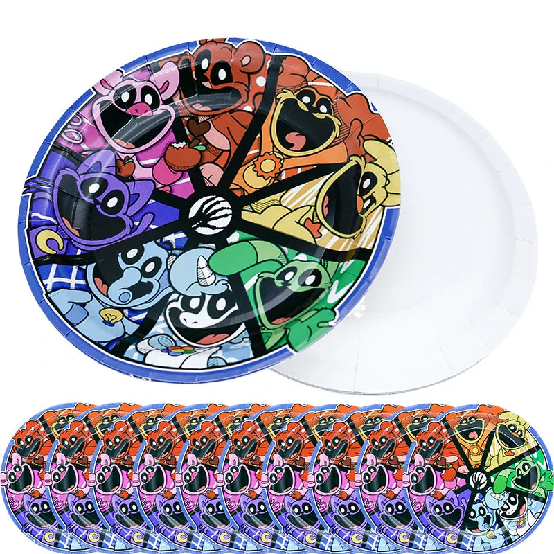 Smiling Critters Birthday Decorations Gamer Party Balloon Stickers Disposable Tableware Cup Plate For Kids Gifts Party Supplies