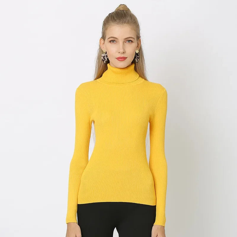 Women Turtleneck Sweaters Solid Color Autumn Winter Warm Knitted Pullovers Soft Tops Female Slim Fit Knitwear Lady Basic Jumpers