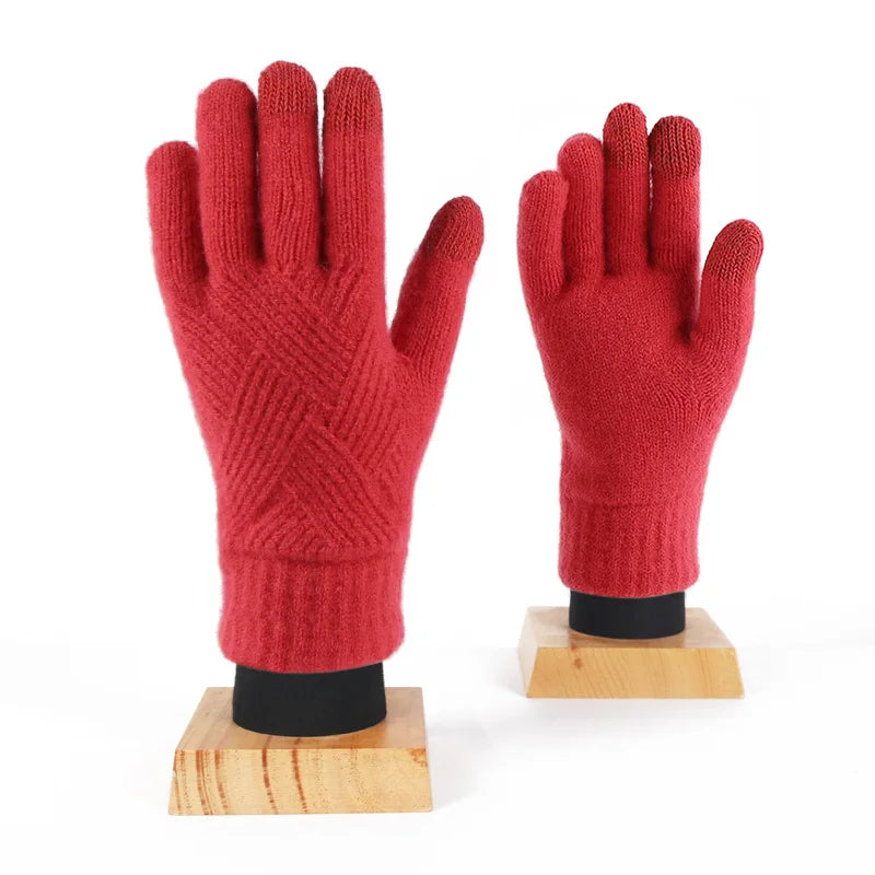 Fashion Cashmere Women Men Winter Cashmere Cold Protection Double-layer Thickening Warm Touch Screen Knitted Woolen Gloves