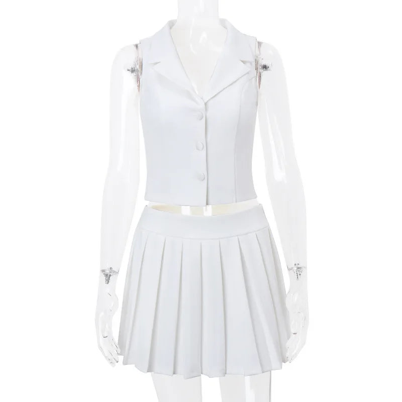Crop Top And Pleated Mini Skirt Sets Women 2 Piece Outfit Elegant Summer Holiday Outfit 2024 New In Matching Set Suit