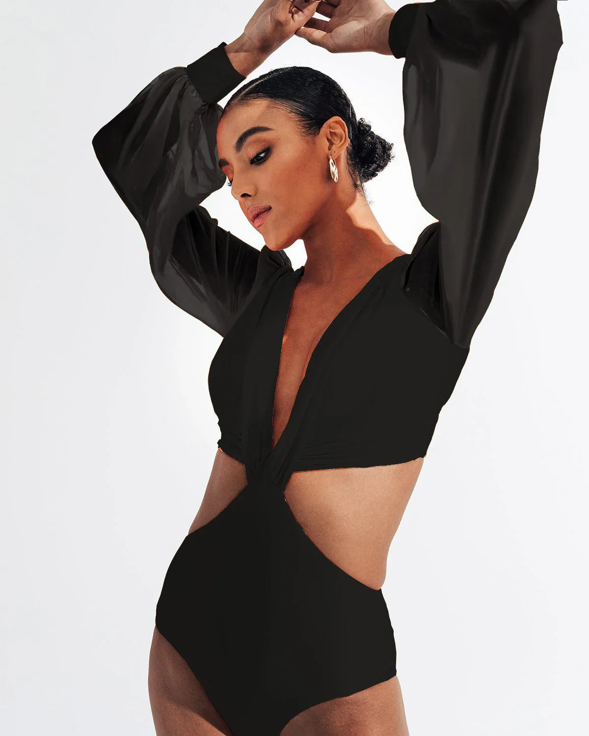 One Piece Swimsuit 2024 Long Sleeve Swimwear Women Hollow Out Print Monokini Sexy Black Bathing Suit String Backless Beachwear