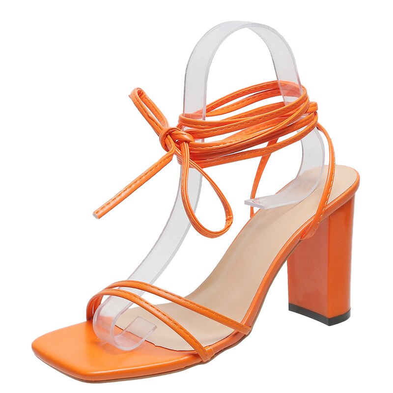 Women's Cross-Tie Open Toe Chunky Heel Designer Pumps