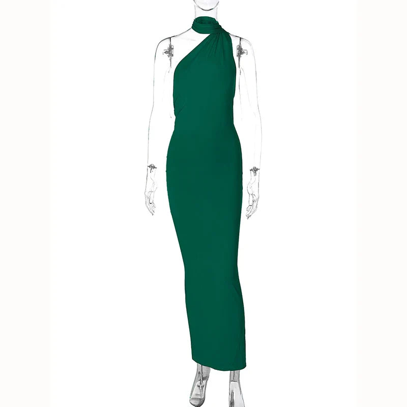Hugcitar One Shoulder Backless Adjustable Scarf Loop Ruched Sexy Maxi Dress 2025 Women Elegant Y2K Streetwear Festival Outfit