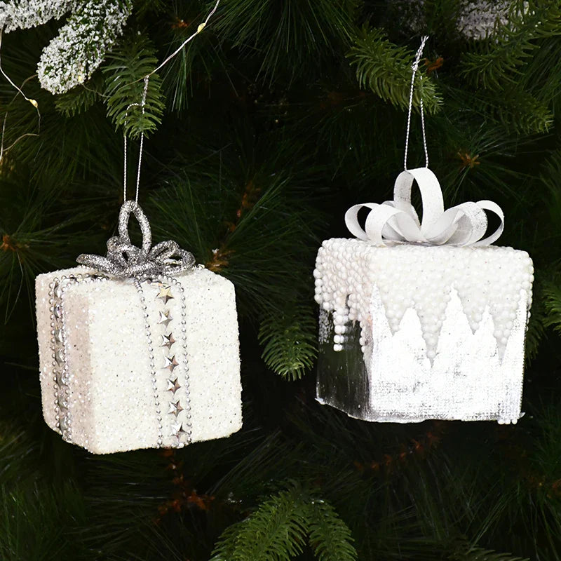 White Christmas Balls Ornament Foam Gift Box Xmas Tree Hanging Pendant 2025 New Year Home Party Decoration Navidad 2024 Supplies