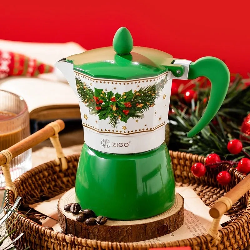 ZIGO Mocha Pot Italian Double Valve Coffee Maker Household Hand Brewing Coffee Machine Christmas Limited Edition Portable Coffee