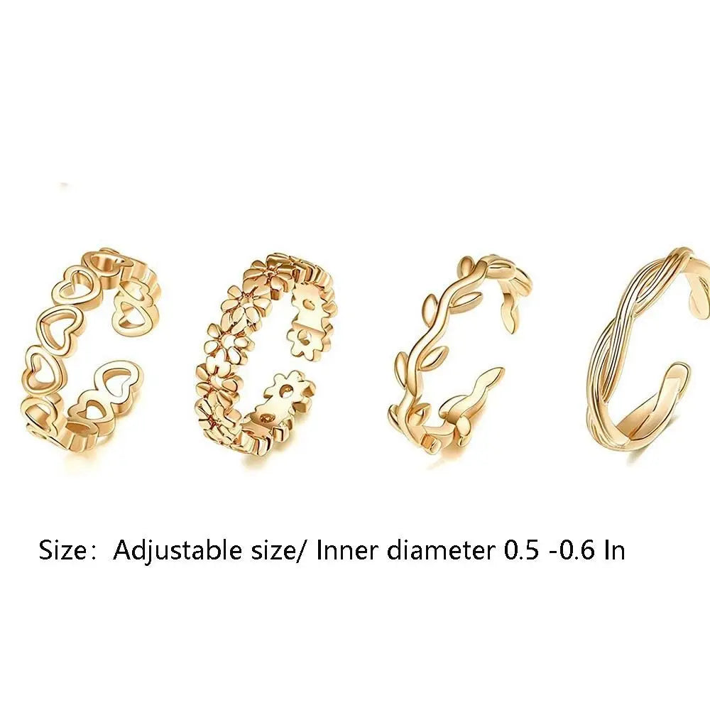 12pcs/Set Kpop Jewelry Open Heart Shape White Copper Alloy Toe Rings Foot Ring Set Korean Style Accessories Women Accessories