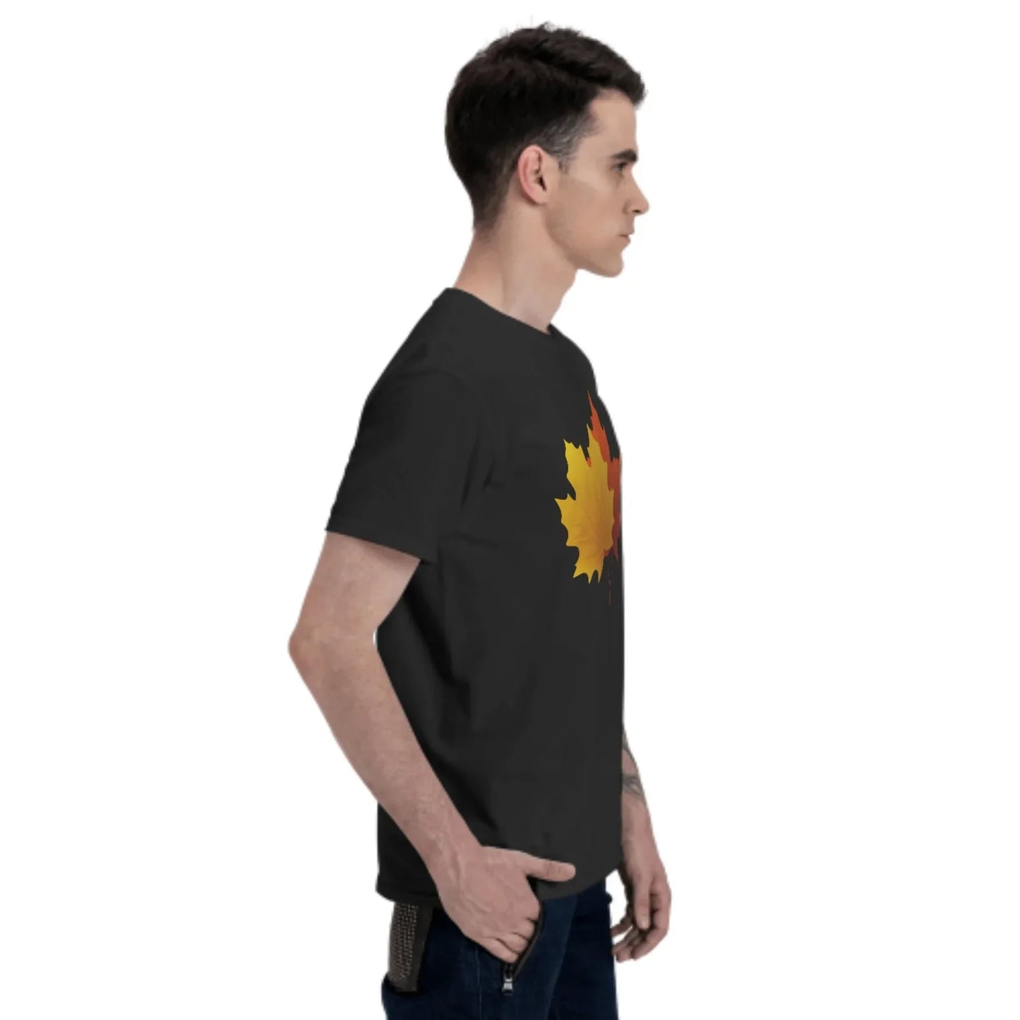Fall Maple T-Shirt for Men Cotton 100% Women Summer Tops Fashion Casual Round Collar Short-Sleeve Leaf Couple Tees