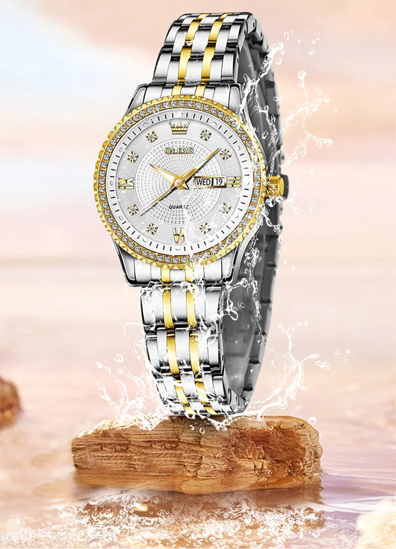 OLEVS Luxury Quartz Watch for Women Stainless Steel Elegant Women's Watches Luminous Waterproof Original Fashion Lady Wristwatch