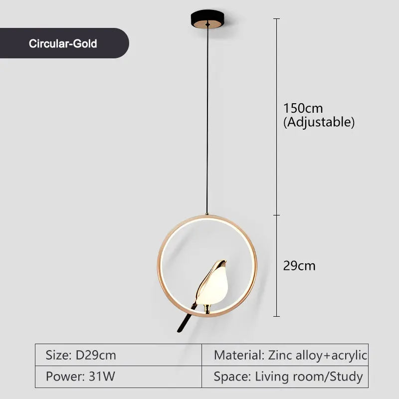 Rotatable Magpie Bird LED Pendant Light for Bedside Bedroom Indoor Gold Silver Hanging Lighting Chandelier Lamps Foyer AC85-265V