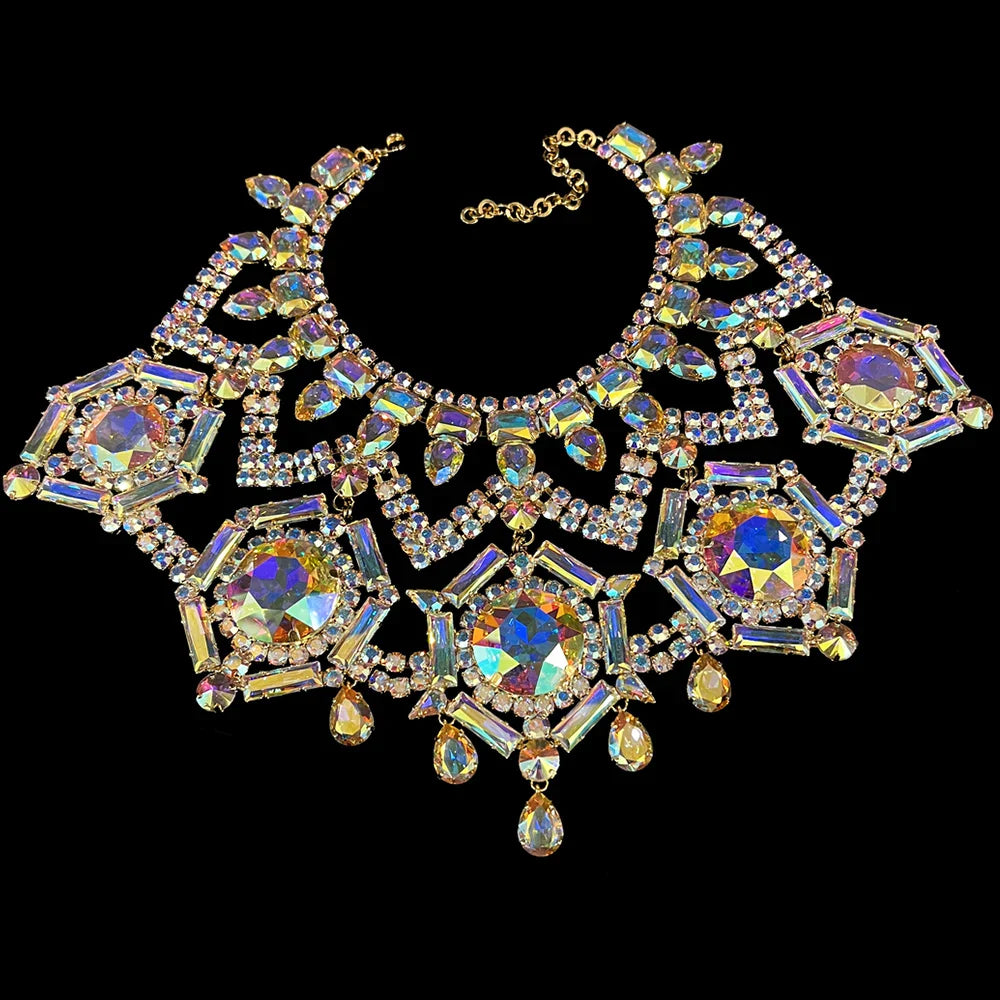 AB Color Geometric Necklace Personalised Dancing Irregular Accessories Exaggerated Jewelry Luxury Crystal Oversize Y2k