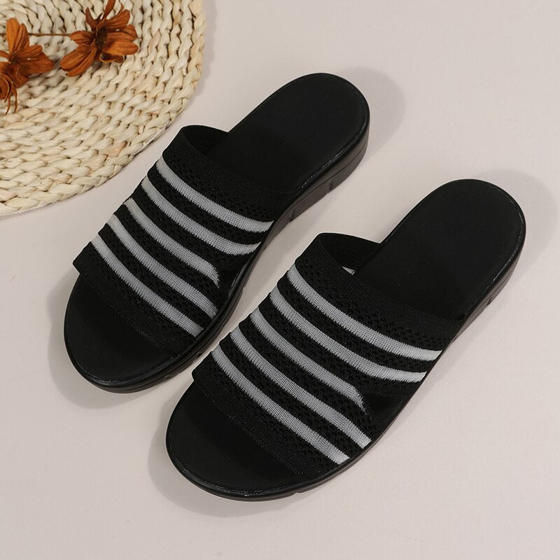 Slippers Women's 2022 Summer New Fashion Open-toe Hollow Round Head Flip-flops Flat Bottom Gray Fish Mouth Wedge Sandalias Mujer