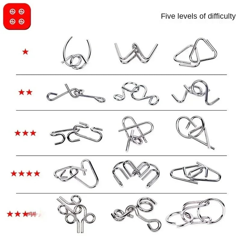 15Pcs/Set Metal Montessori Puzzle Wire Mind Brain Teaser Puzzles Children Adults Interactive Game Reliever Educational Toys