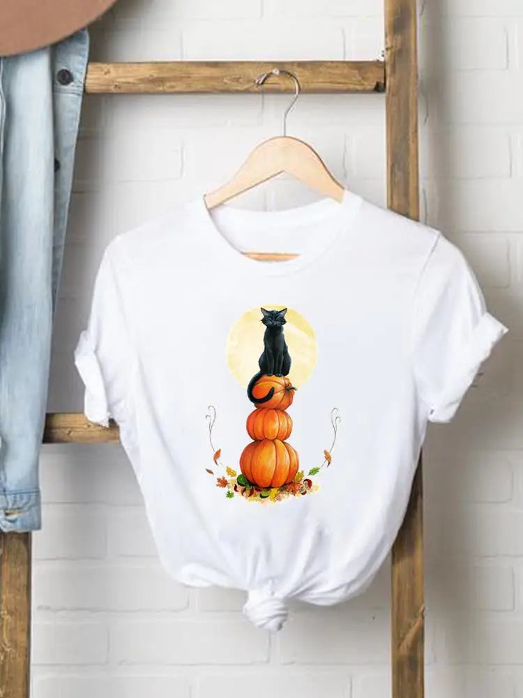 Pumpkin Sweet Lovely Cute Women Graphic Ladies Print Tees Clothing Lady Fall Autumn Halloween Thanksgiving Style T T-shirts
