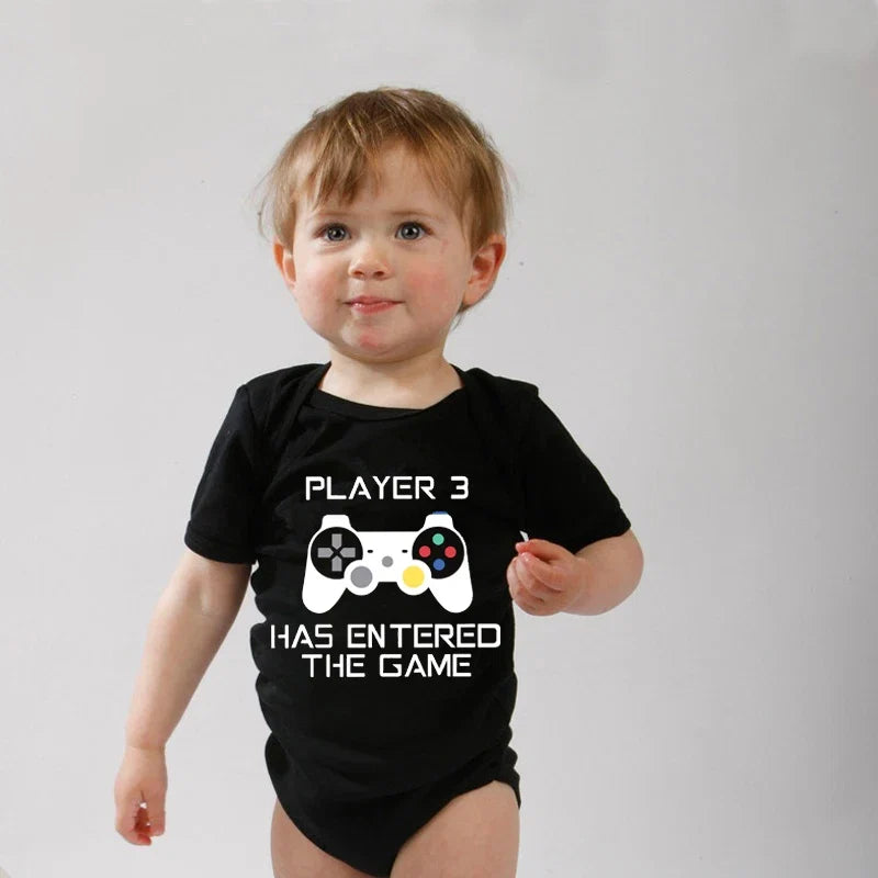 PLAYER 3 Newborn Romper Casual Short Sleeves Baby Boy Clothes Bodysuits Cartoon Graphic Toddler Girls Jumpsuits