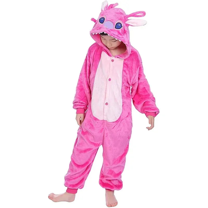 Disney Kids Lilo Stitch Cosplay Costumes Jumpsuit Kigurumi Clothes Stitch Child Hooded Loungewear Halloween Boys Girls Clothes