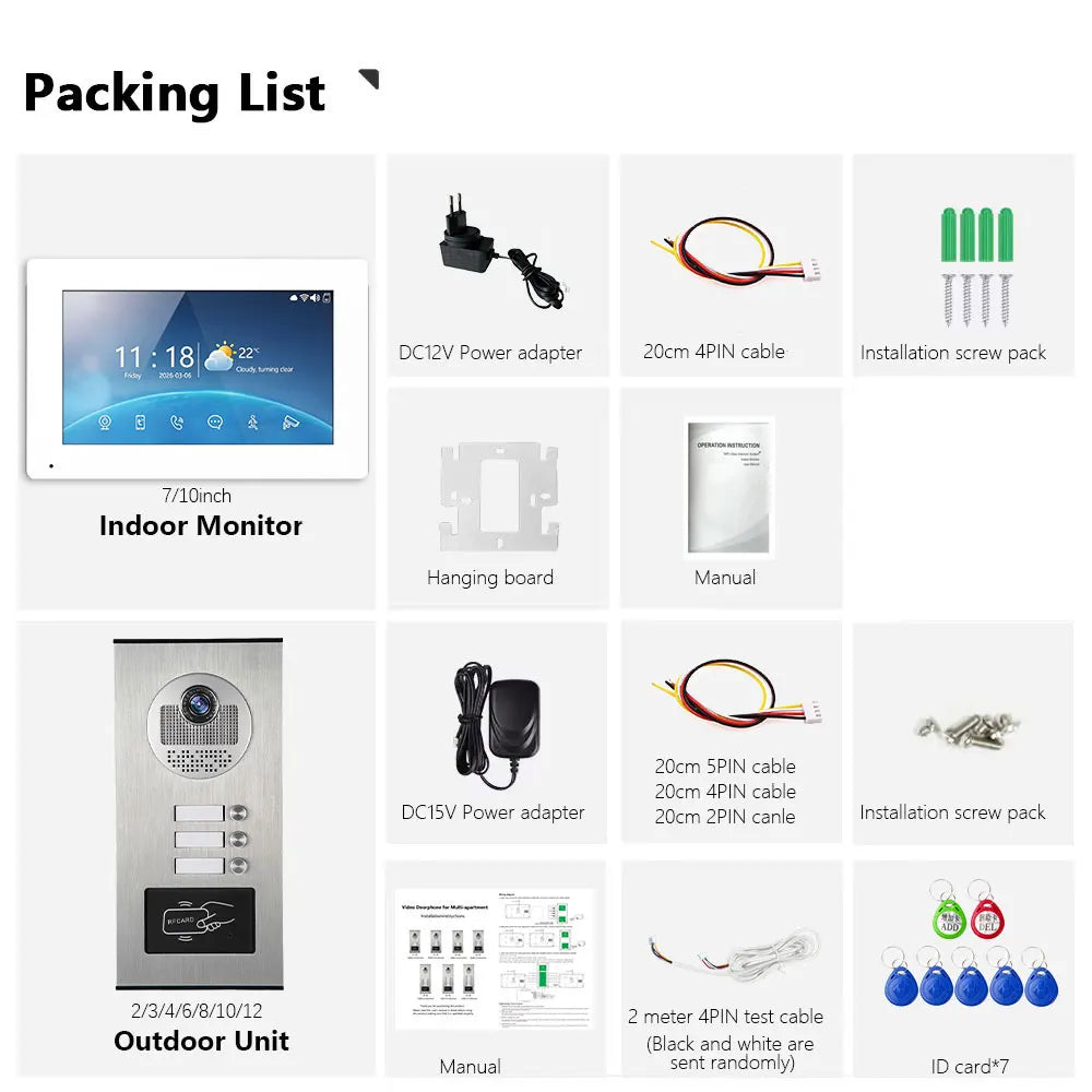 ANJIELO 2-12 Units Apartment Doorbell Video Intercom System Digital Frame Background Music Detection Preview NEW 2026