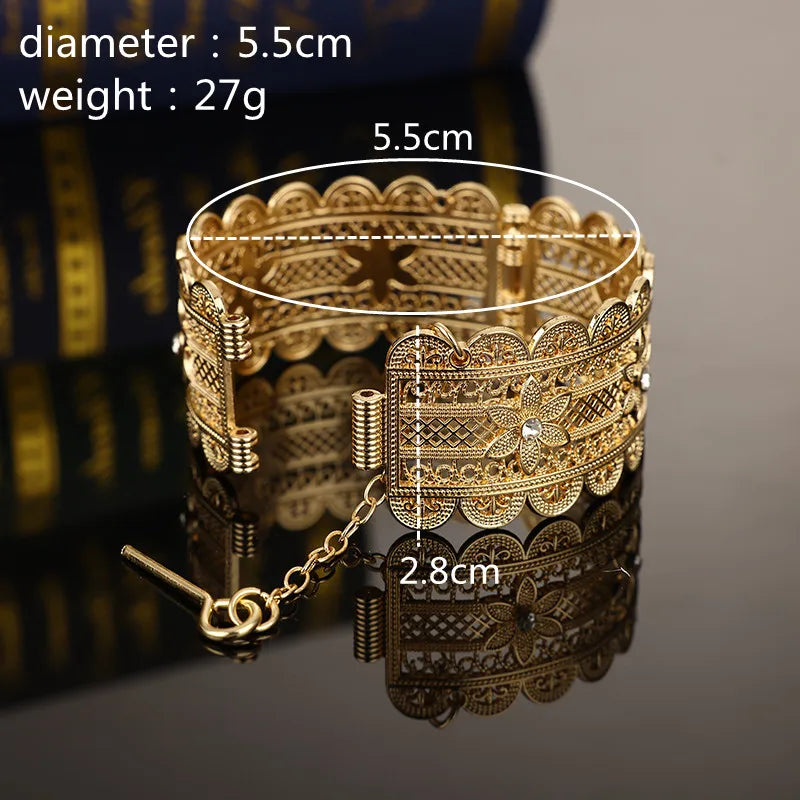 Arabian Style Women's Metal Bracelet Noble Style Hollow out Flower Carving Wrist Jewelry Delicate Women's Bracelet