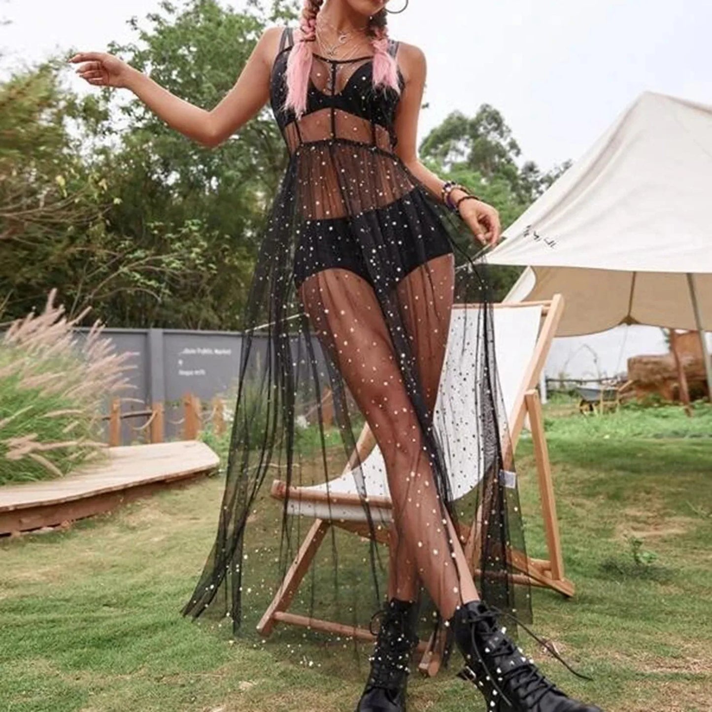 Women'S Mesh Transparent Summer Dress Sleeveless Beach Dresses Bikini Cover Up Lightweight Beach Poncho Holiday Beachwear