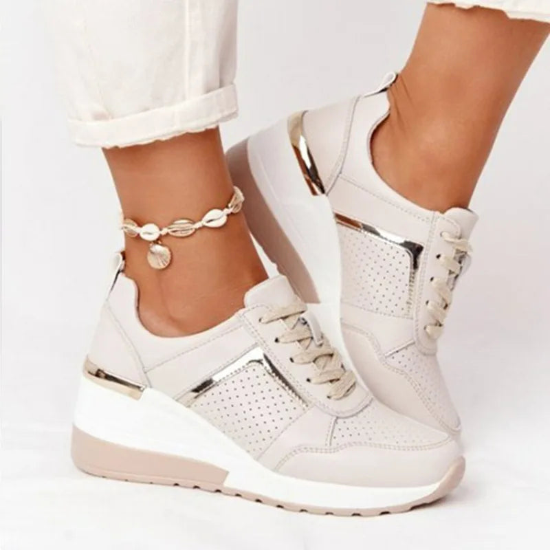 Women's Sneakers Platform Casual Shoes Solid Color Vulcanized Shoes Lace-Up Lightweight Tennis Shoe Wedges Plus Size Women Shoes