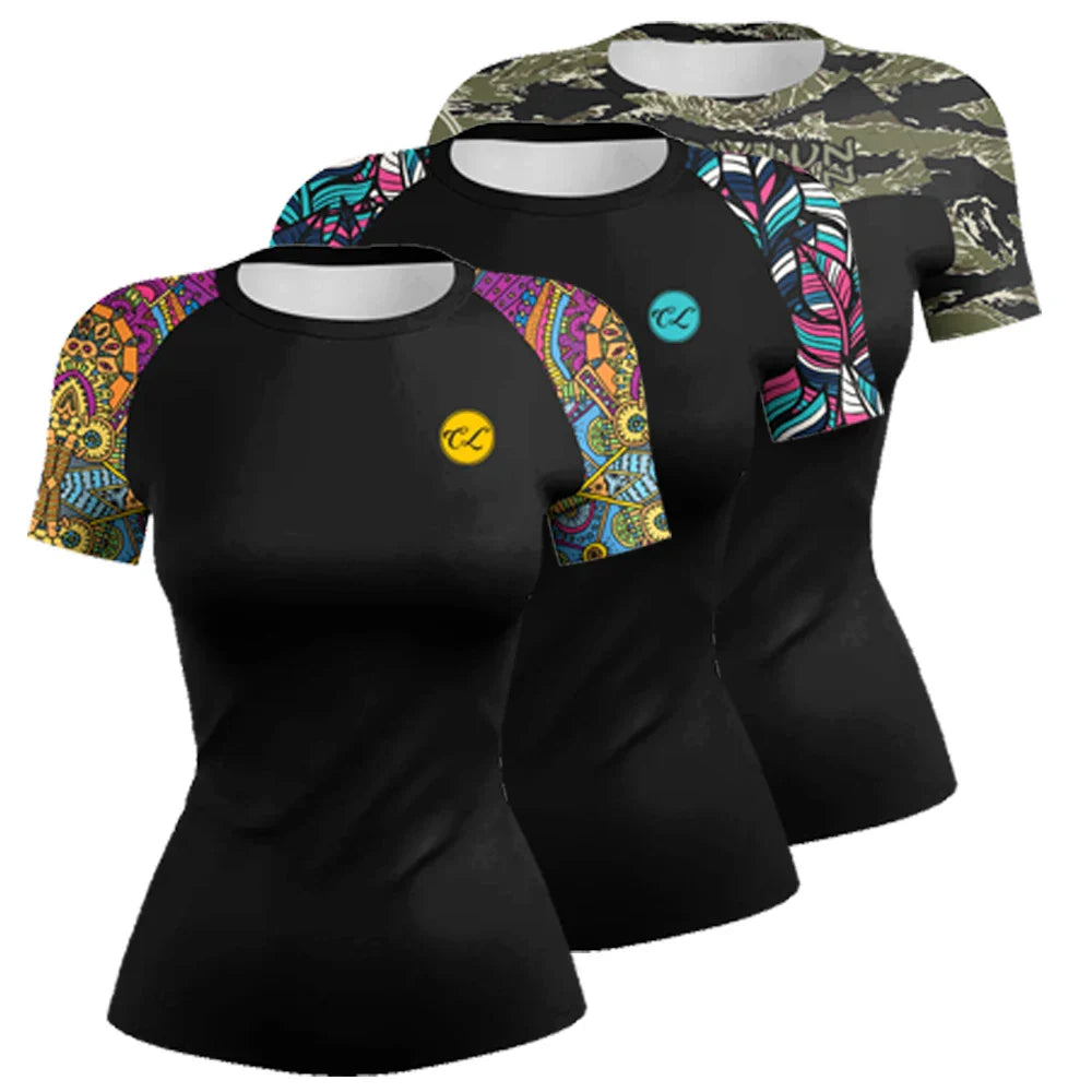 Compression Combat BJJ Rash Guards Grappling MMA Jiu Jitsu Rash Gurd Fight Wear Short Sleeves Quickly Dye Athletic t-shirts