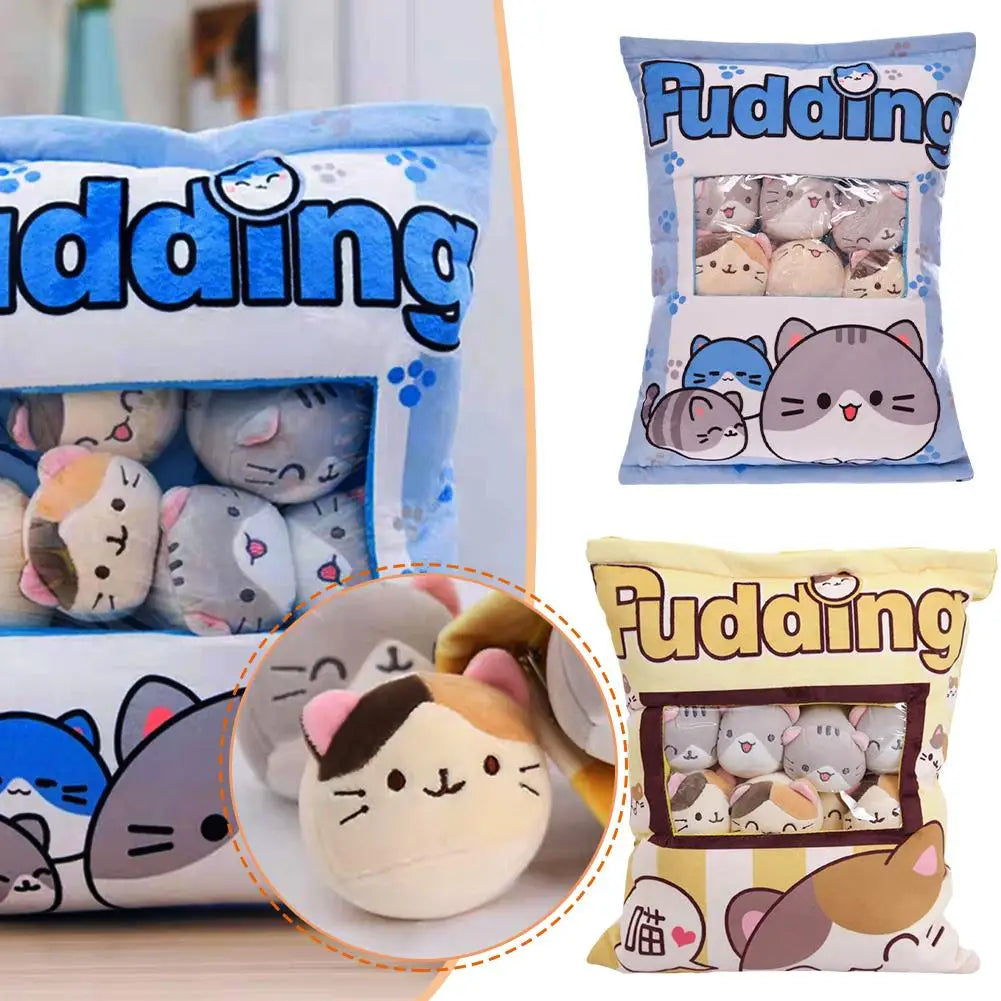 1pcs Pudding Bag Food Toy Mini Animals Balls Yellow Cat Snack Zipper Bag Decor Pillow Cushion