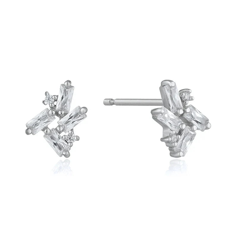 925 Sterling Silver Ear Needle Geometric Zircon Metal Earrings for women Shiny Crystal Luxury Small Stud Fashion Wedding Jewelry