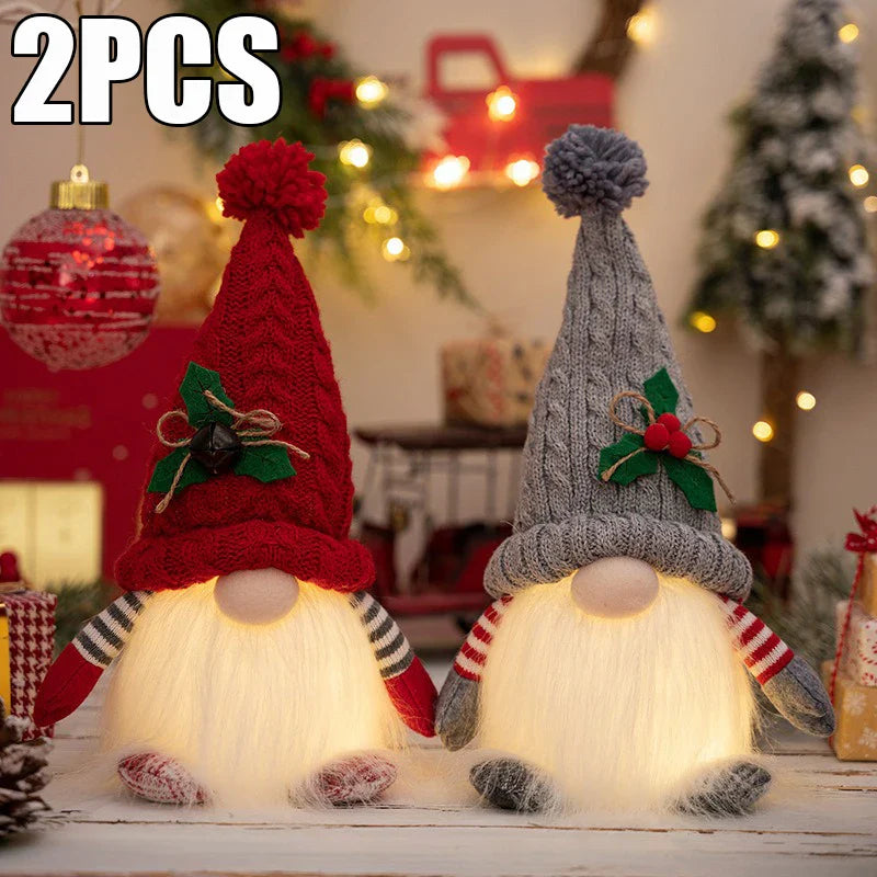 30CM Glowing Knitted Gnome Doll with Led Night Light Christmas Decorations 2024 Home Xmas Tree Decor Navidad New Year 2025 Gift
