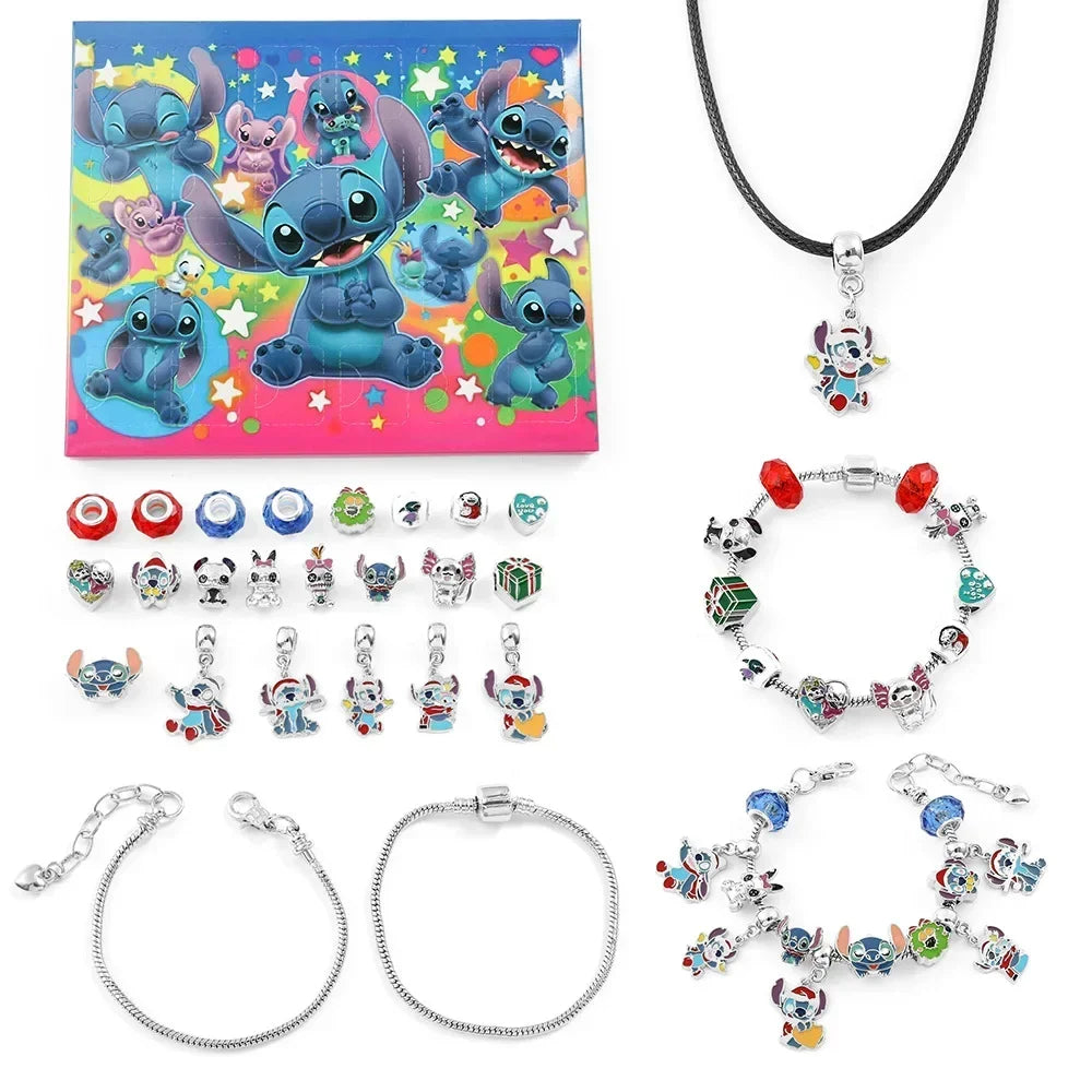 Disney Lilo&Stitch Mickey Christmas Advent Calendar Random Box 24 Days Xmas Countdown Calendar DIY Bracelet Making Kit Gift