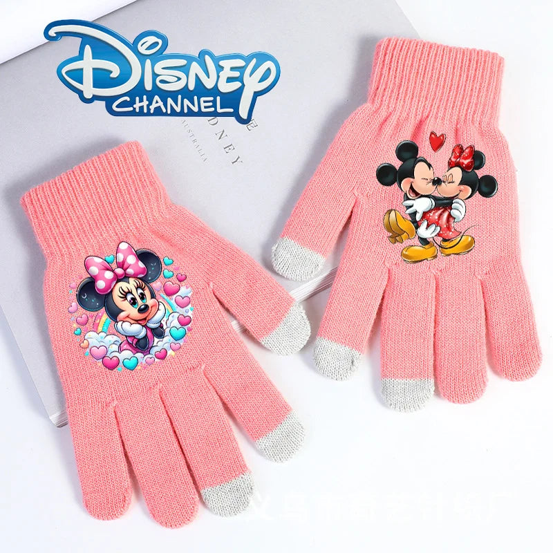 Disney Anime Glove Mickey Mouse Cartoon Five-finger Gloves Outdoor Sports High Quality Touch Screen Knit Mittens Kawaii Kid Gift