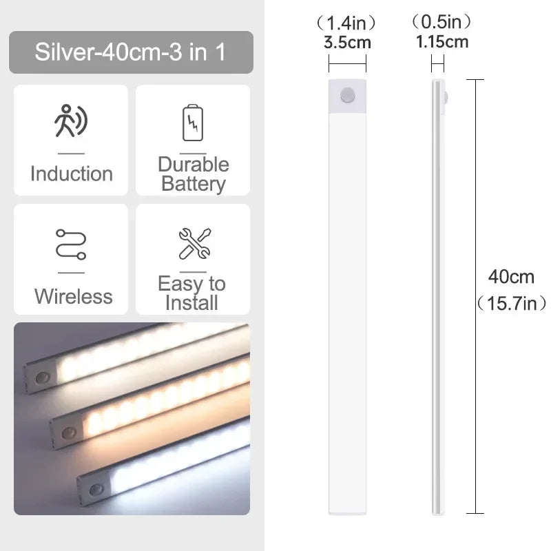Under Cabinet Lights LED Motion Sensor Night Light Thin Rechargeable Dimmable Lamps Kitchen Cabinet Bedroom Wardrobe Lighting