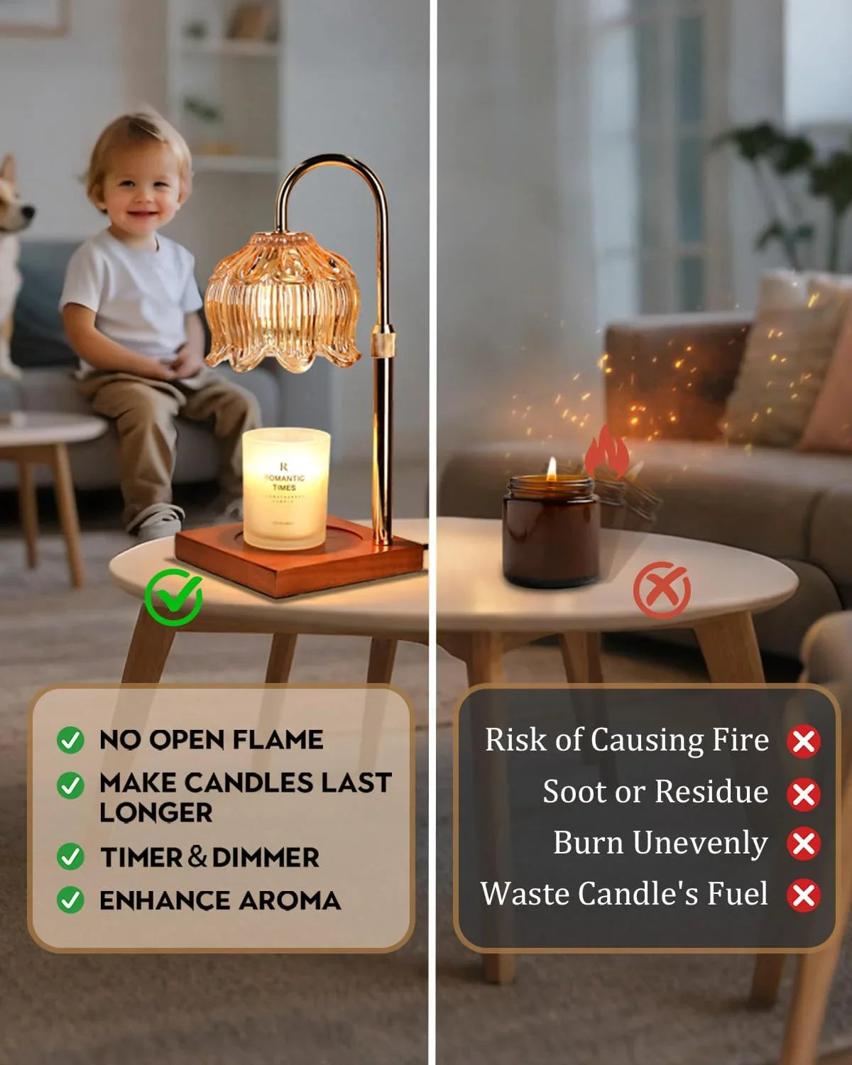 Flower Candle Warmer Lamp with Timer, Gifts for Women, Mom Birthday, House Warming, New Home.