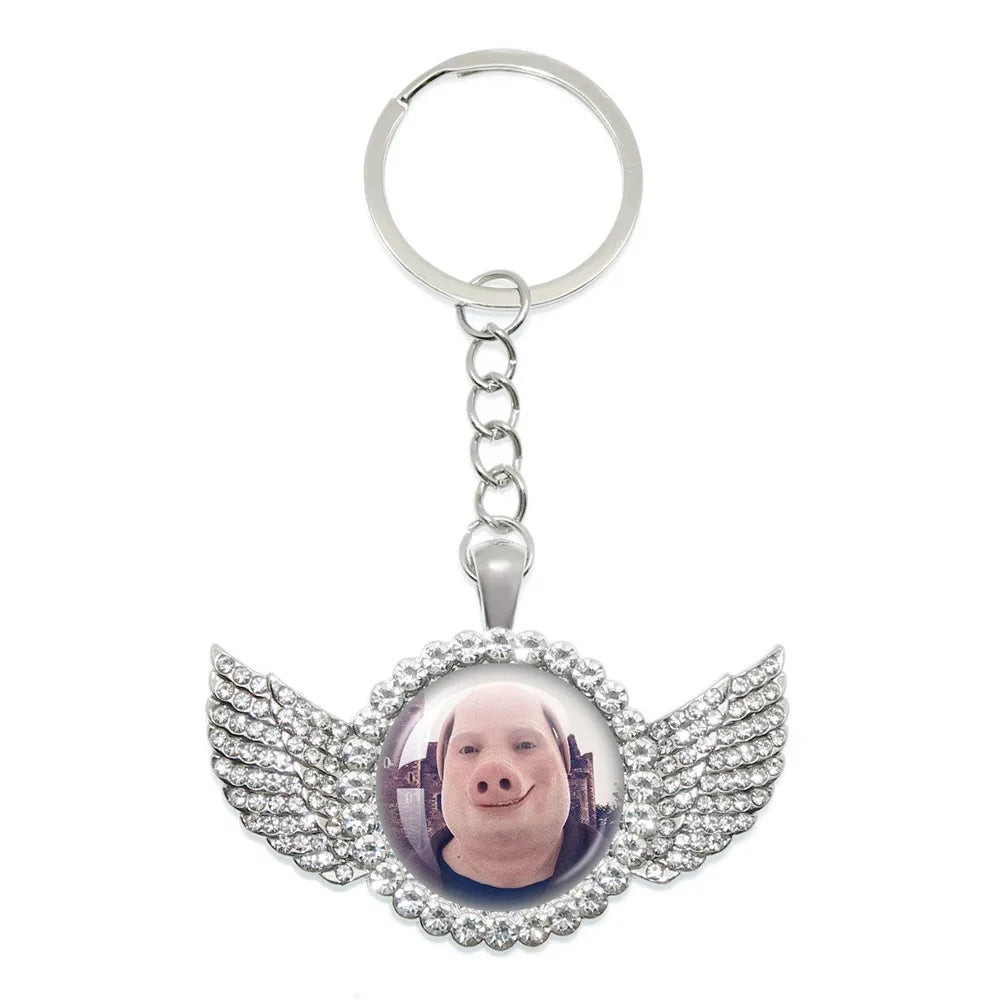 New John Pork Is Calling Answer Call Phone Humor Funny Pig Lover Graphic Meme Glass Dome Pendant Cabochon Keychain Jewelry Gifts
