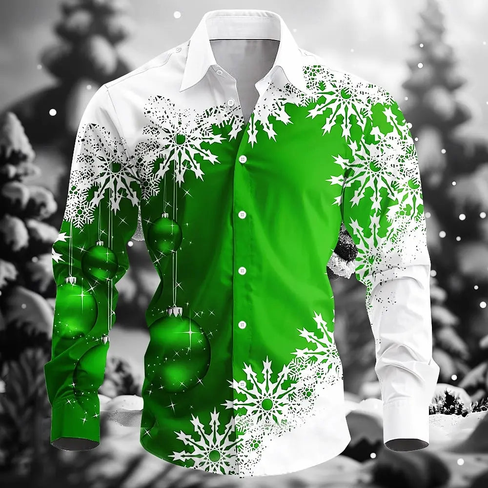 Christmas style Men Long Sleeve Shirt ,Colorful snowflake 3D Print. streetwear