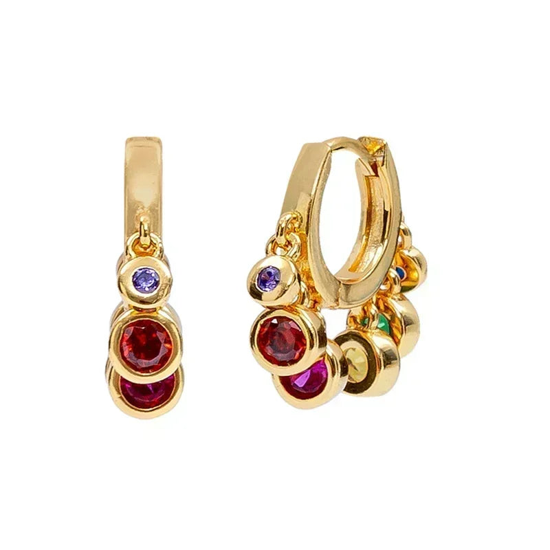 925 Sterling Silver Ear Needle Rose colors Zircon Hoop Geometric Pendant Earrings for women Luxury Fashion Wedding Jewellery2023