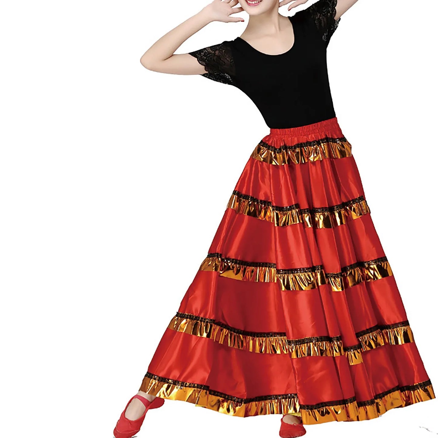 Womens Spanish Bull Dance Skirt Belly Dance Skirt Large Swing Skirt Ruffle Long Full Folkloric Mexican Skirt Flowy Dancing Dress