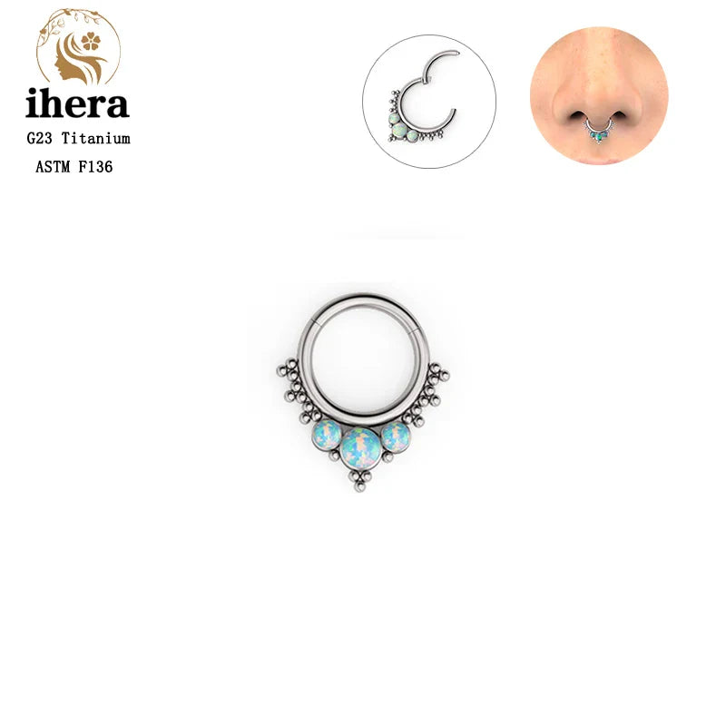G23 Titanium Opal Nose Ring 8/10mm Septum Piercing Clicker Women Men Ear Cartilage Piercing Earring Body Jewelry