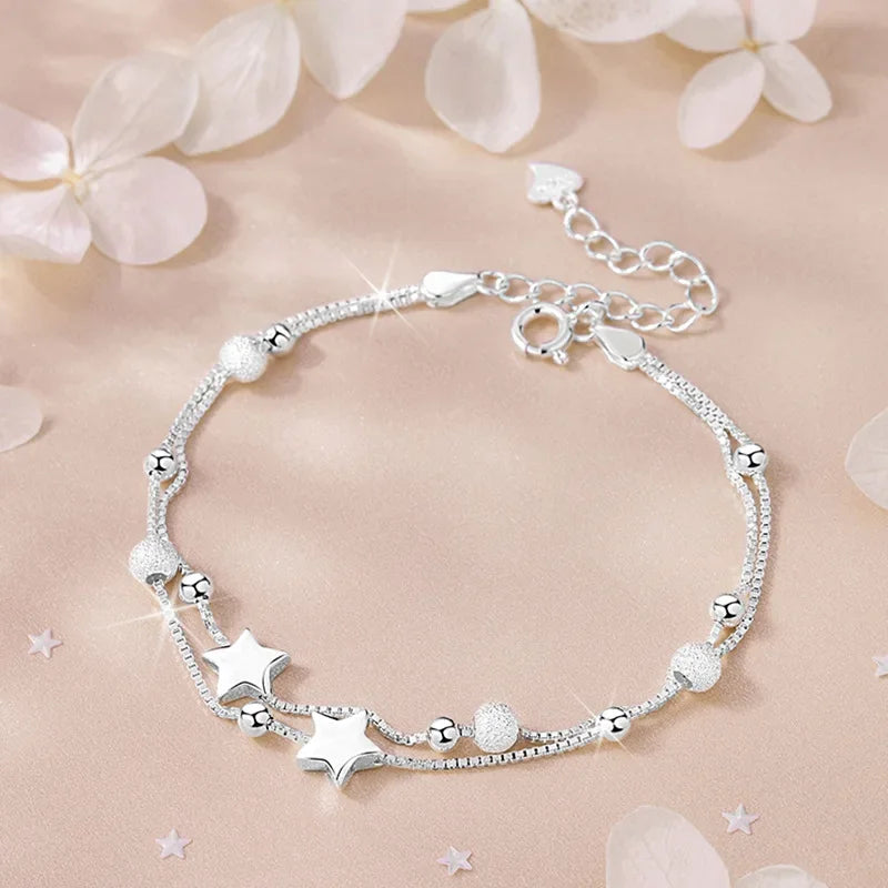 925 Silver Plated Cubic Zirconia Four Leaf Clover Bracelet for Women