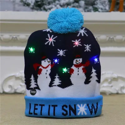 LED Christmas Hat Creative Flashing Led Light Knitted Hat Snowman Winter Warm Color Knitted Cap Christmas Gift