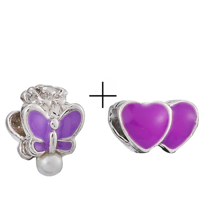 BRACE CODE 2Pcs/Lot Pan Spring New Purple Charm Love Floral Diy Beads Pendant Making Men's Women's Children's Fine Bracelets