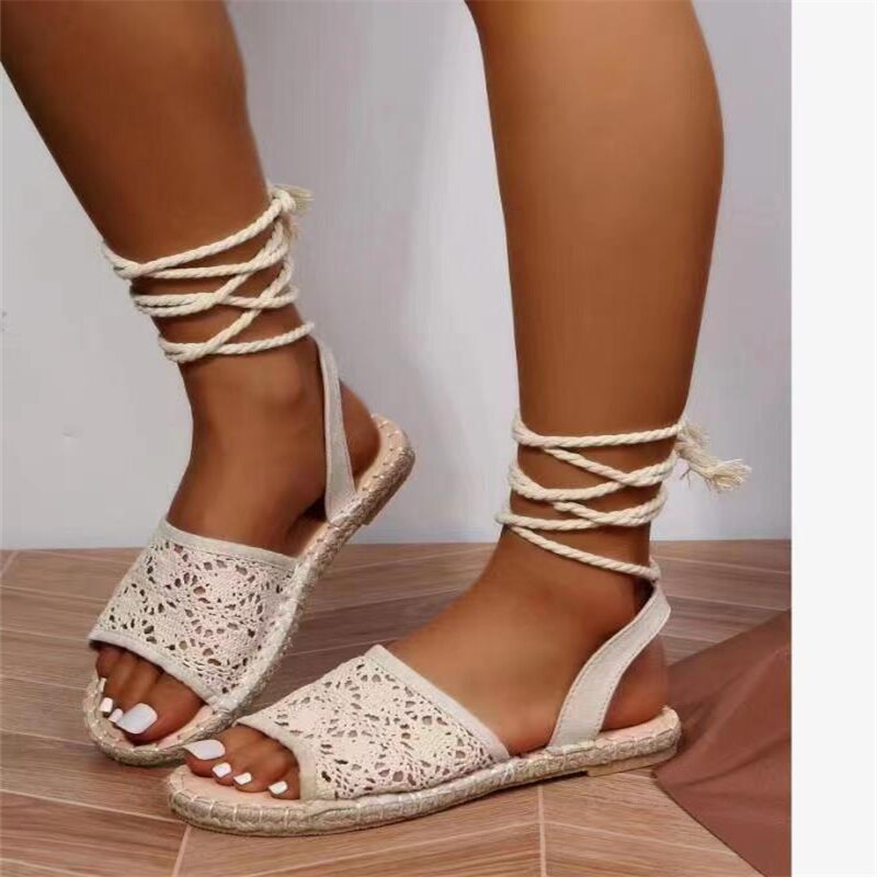 Roman Sandals Women's 2022 Summer New Flat Open Toe Braided Narrow Band Gladiator Design Shoes Fashion Cross-Tie Women's Sandals