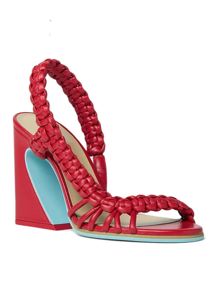 2026European and American Summer Women's Coarse High-heeled Woven Sandals Fashion Runway Plus Women's Sandals