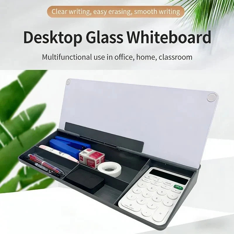 Glass Desk Whiteboard With Storage Plastic Memo Keyboard Stand Tempered Household Message Board Home Office Blackboard