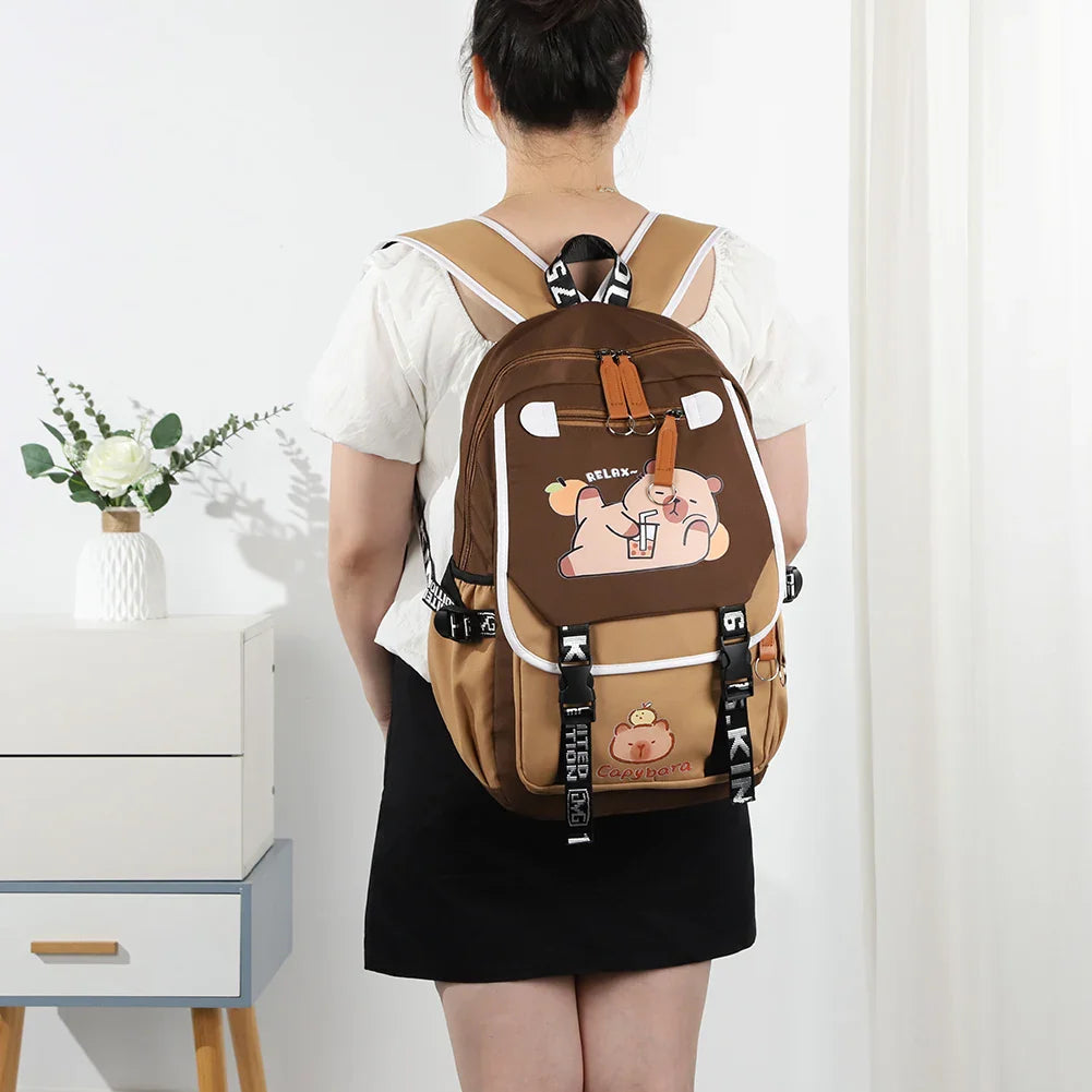 Capybara Book Bag with 1 Main Compartment for Girls Boys Laptop Backpack Zipper School Bag Rucksack Gifts for Capybara Lovers